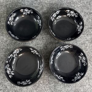 Set of 4 Temptations by Tara Black Floral Lace Ceramic Cereal/Soup Bowls 18 oz 1